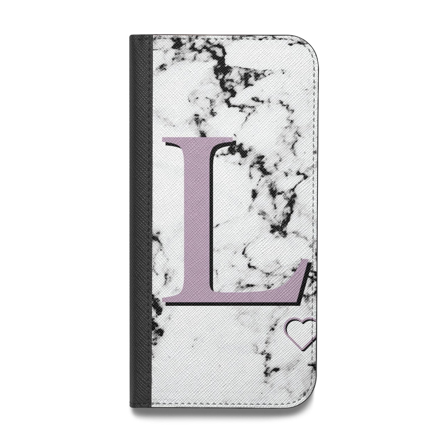 Personalised Purple Monogram Marble Heart Vegan Leather Flip Samsung Case