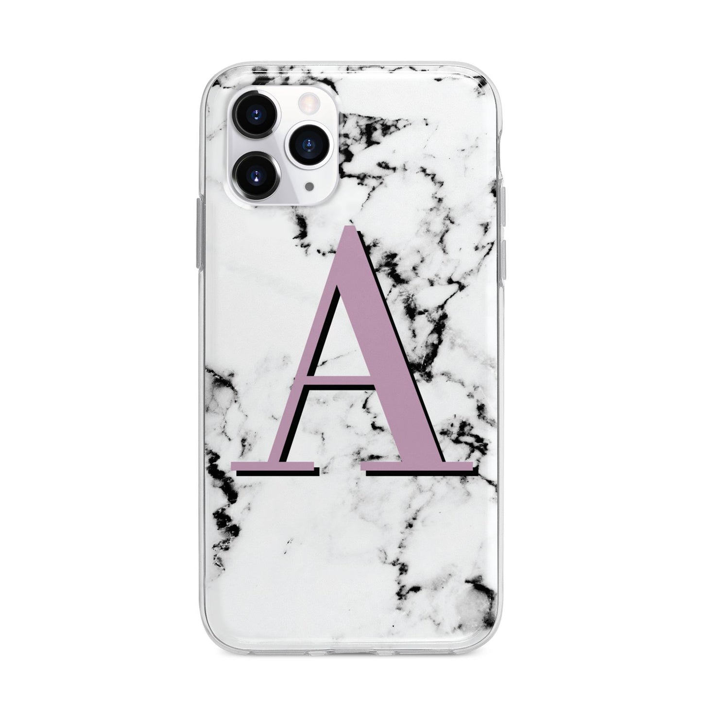Personalised Purple Single Initial Marble Apple iPhone 11 Pro Max in Silver with Bumper Case