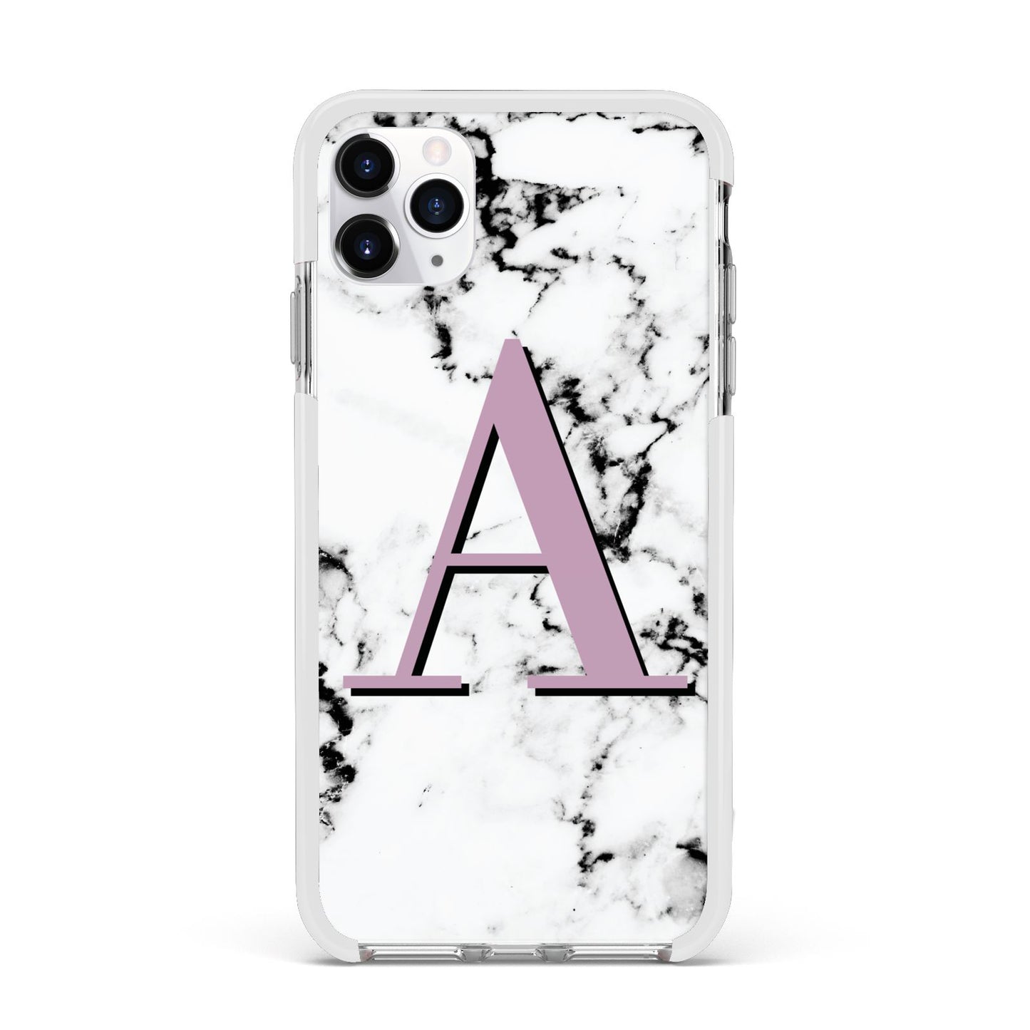 Personalised Purple Single Initial Marble Apple iPhone 11 Pro Max in Silver with White Impact Case