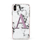 Personalised Purple Single Initial Marble Apple iPhone Xs Max Impact Case Pink Edge on Gold Phone