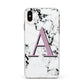 Personalised Purple Single Initial Marble Apple iPhone Xs Max Impact Case White Edge on Gold Phone