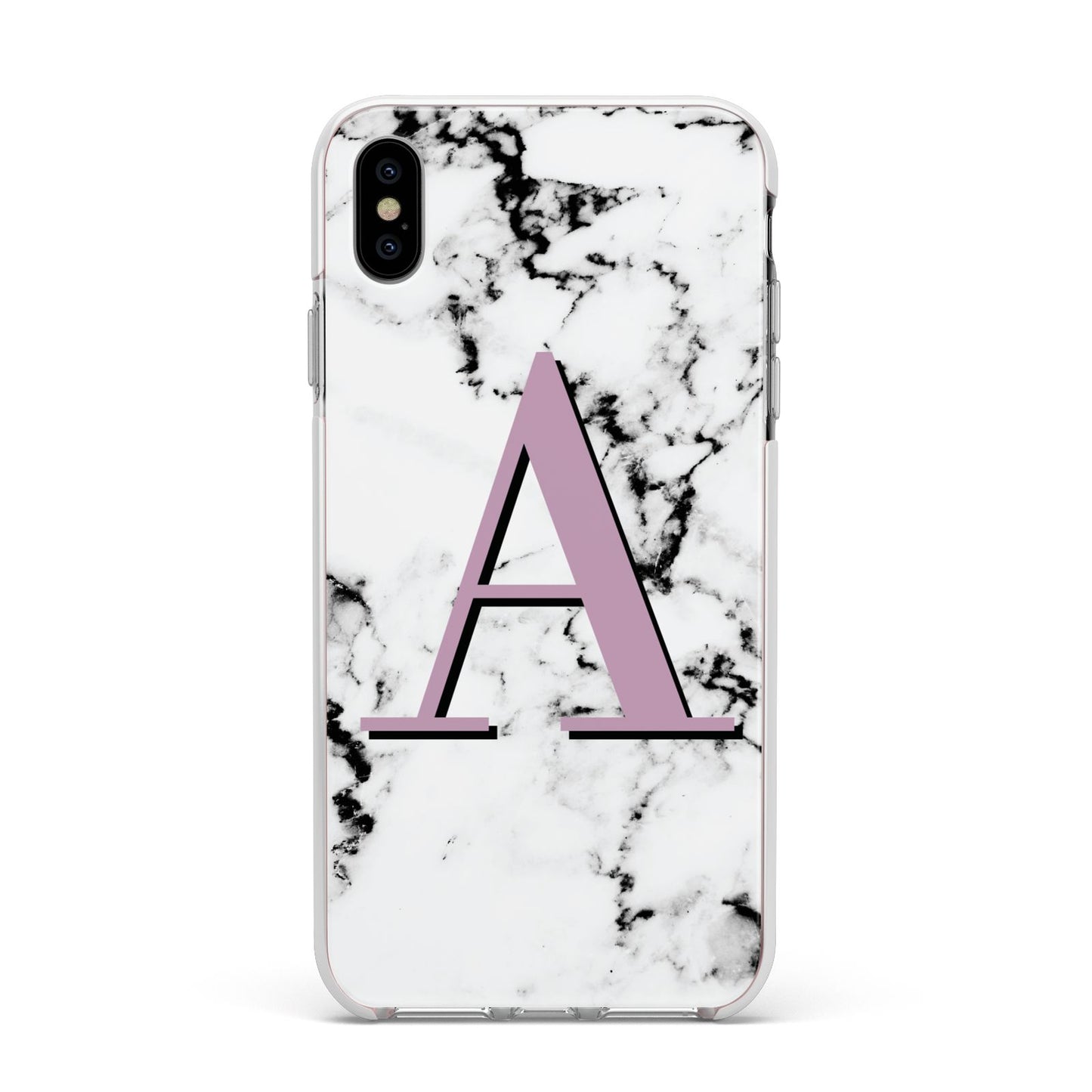 Personalised Purple Single Initial Marble Apple iPhone Xs Max Impact Case White Edge on Silver Phone