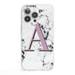 Personalised Purple Single Initial Marble iPhone 13 Pro Clear Bumper Case