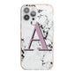 Personalised Purple Single Initial Marble iPhone 13 Pro Max TPU Impact Case with Pink Edges