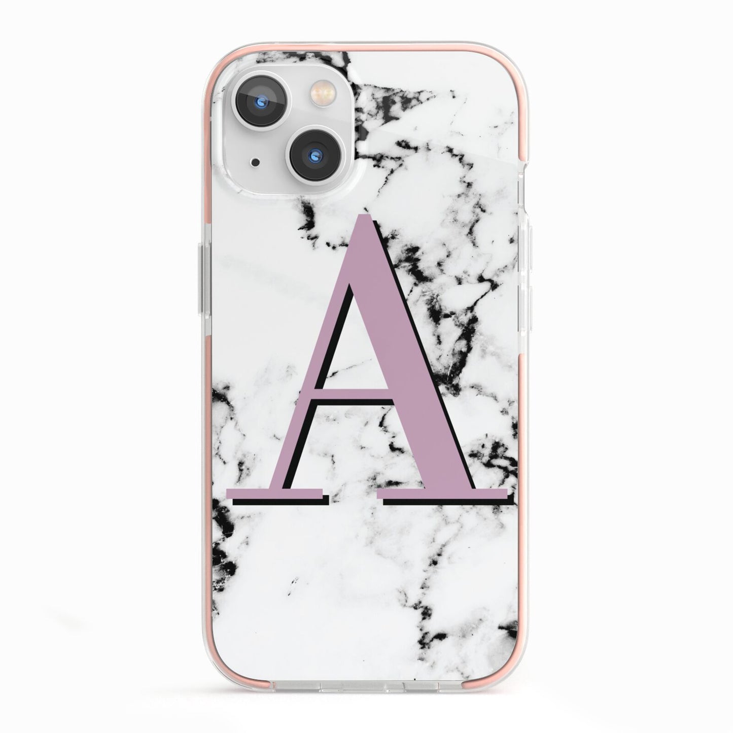 Personalised Purple Single Initial Marble iPhone 13 TPU Impact Case with Pink Edges