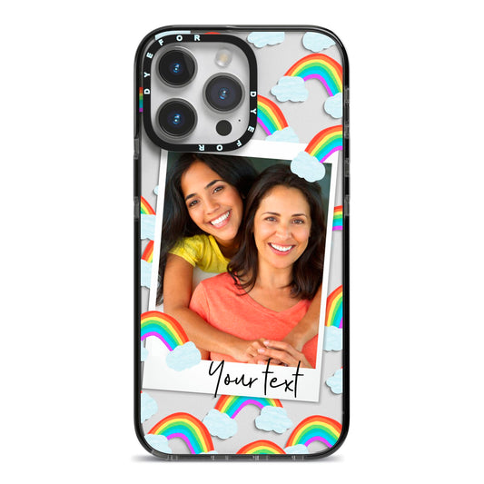 Personalised Rainbow Photo Upload iPhone 14 Pro Max Black Impact Case on Silver phone