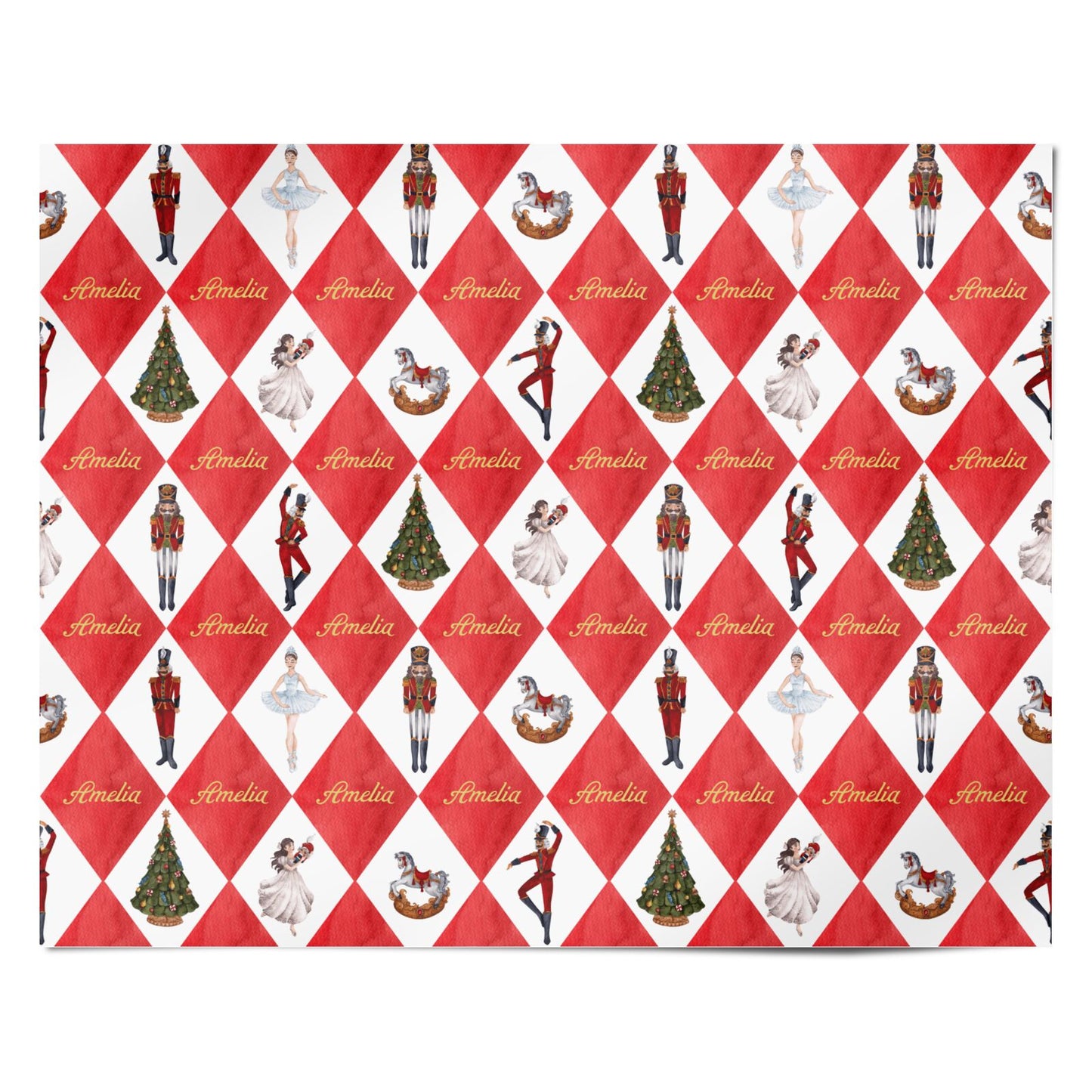 Personalised Red Christmas Nutcracker Harlequin Personalised Wrapping Paper Alternative