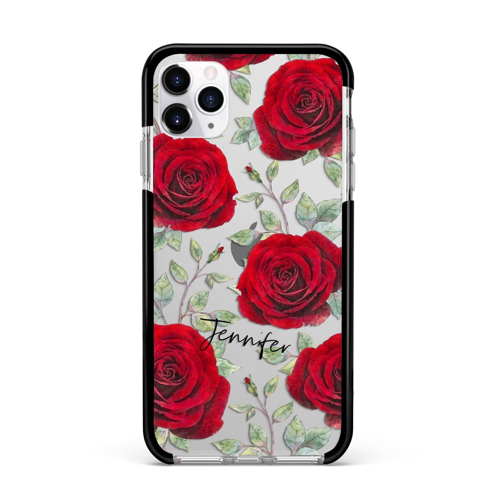 Personalised Red Roses Apple iPhone 11 Pro Max in Silver with Black Impact Case