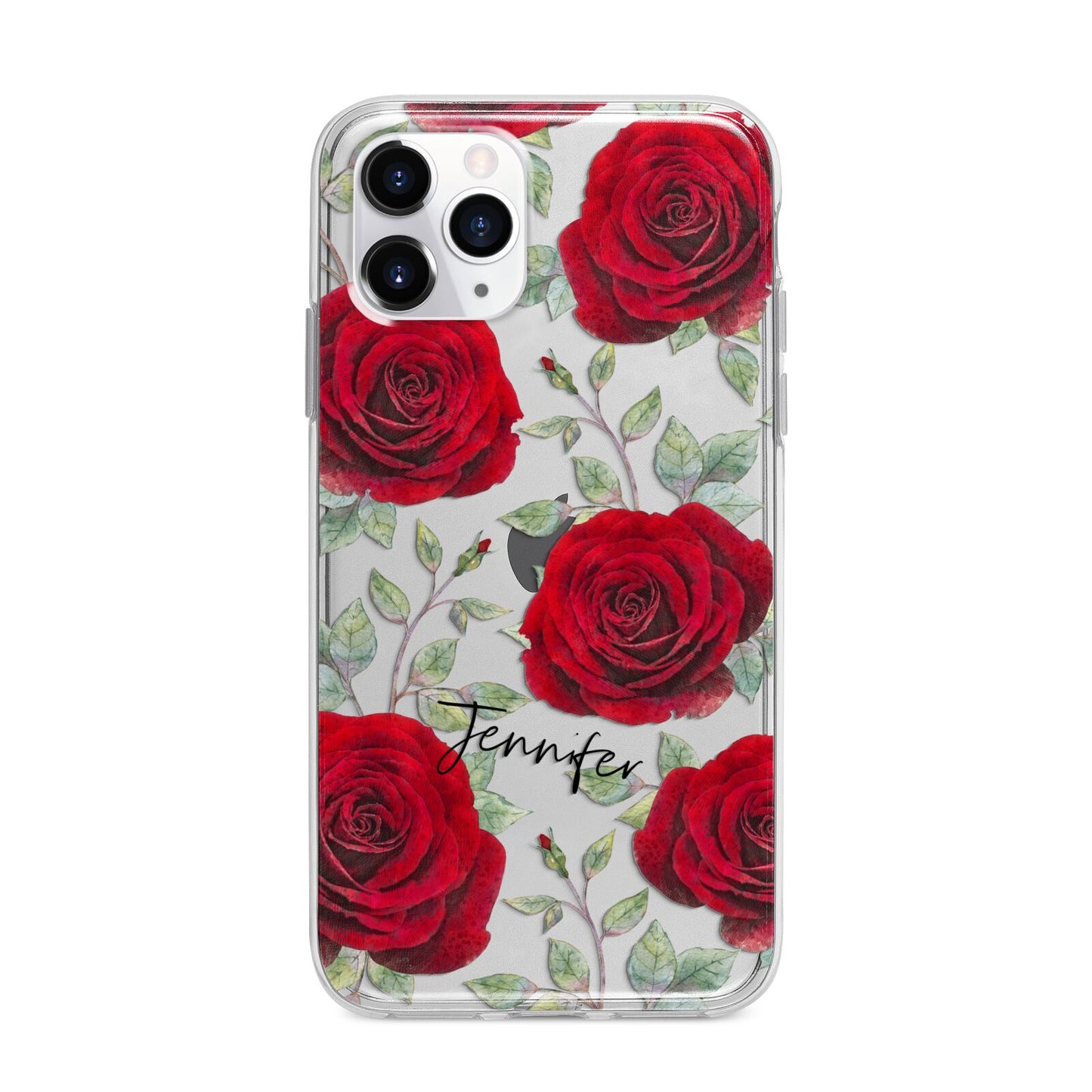 Personalised Red Roses Apple iPhone 11 Pro Max in Silver with Bumper Case