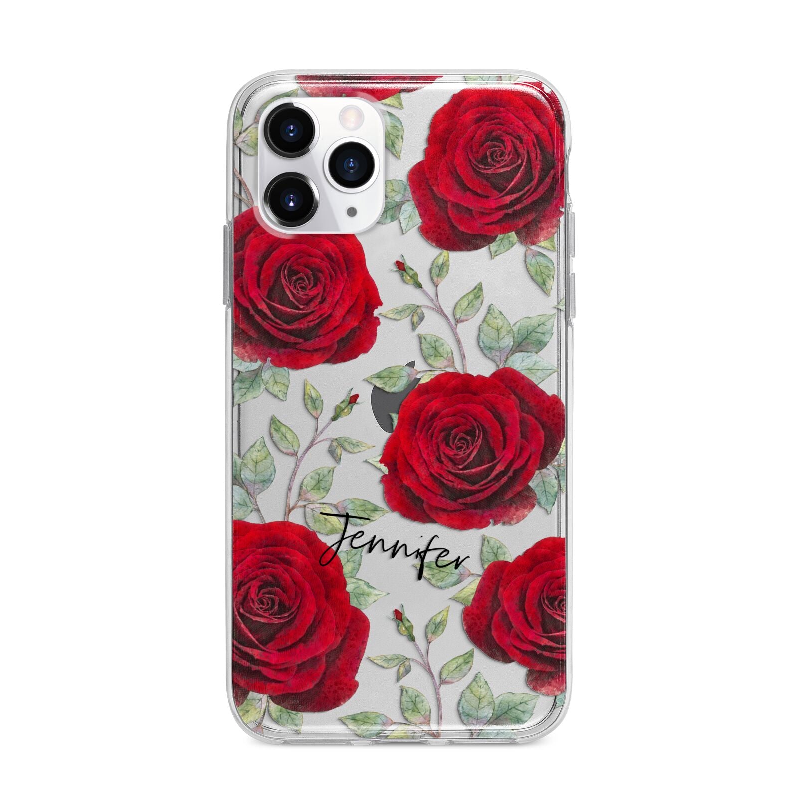 Personalised Red Roses Apple iPhone 11 Pro in Silver with Bumper Case