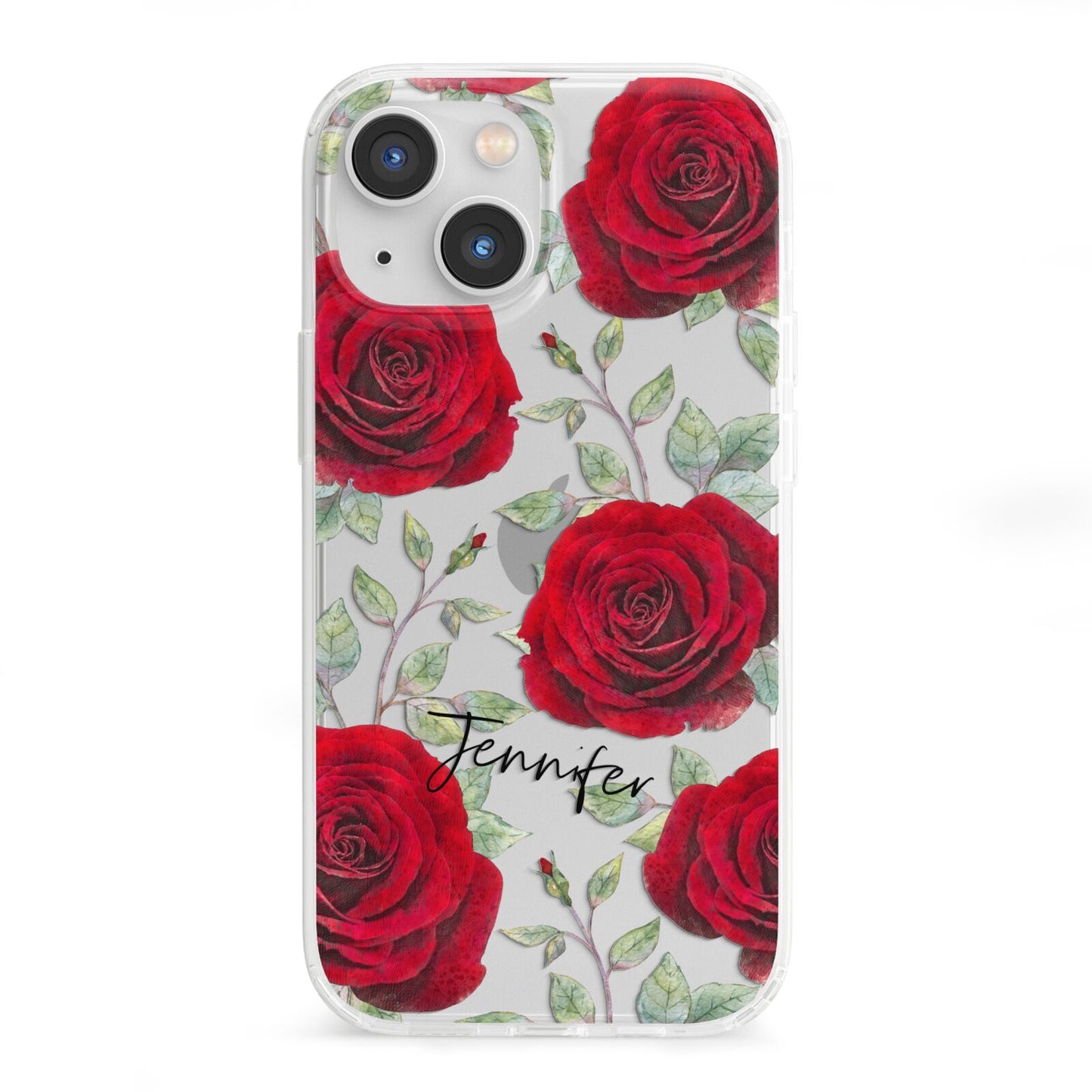 Personalised Red Roses iPhone 13 Mini Clear Bumper Case
