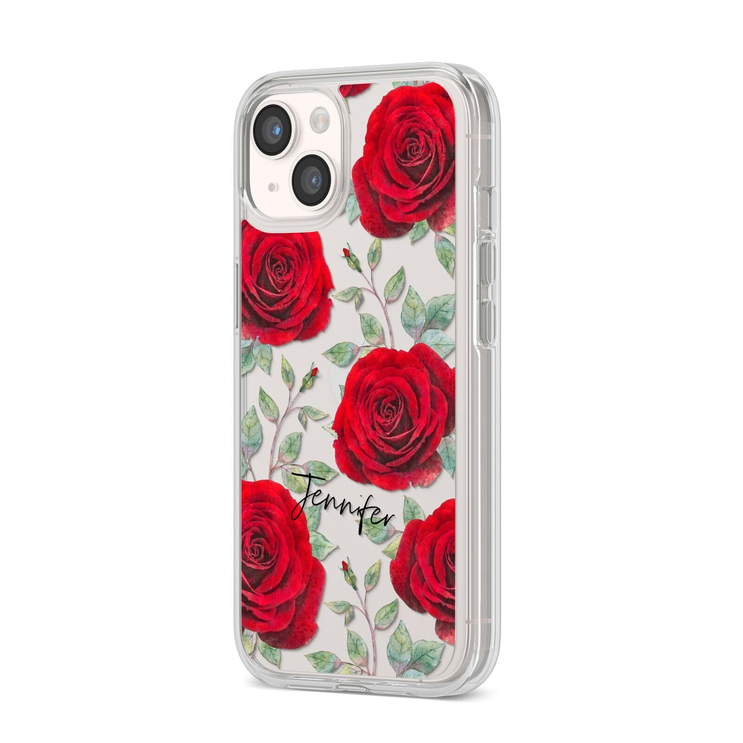 Personalised Red Roses iPhone 14 Clear Tough Case Starlight Angled Image