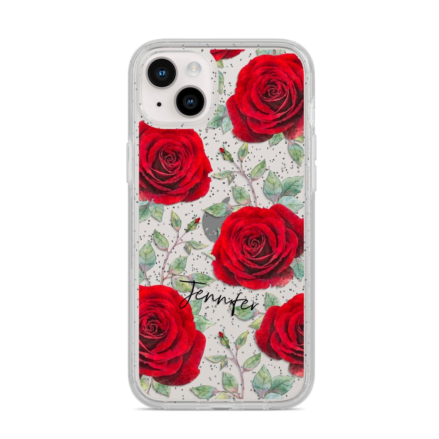 Personalised Red Roses iPhone 14 Plus Glitter Tough Case Starlight