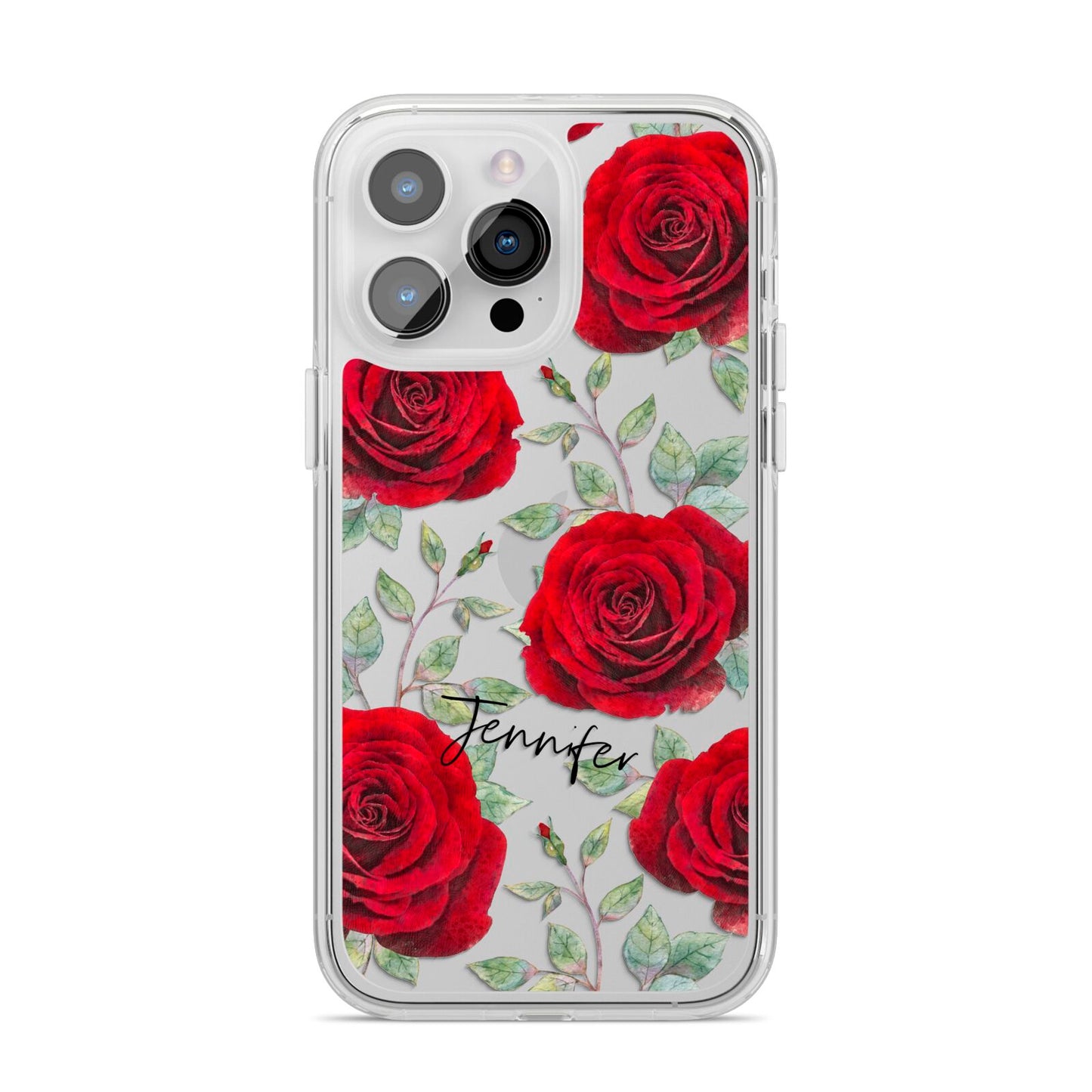 Personalised Red Roses iPhone 14 Pro Max Clear Tough Case Silver