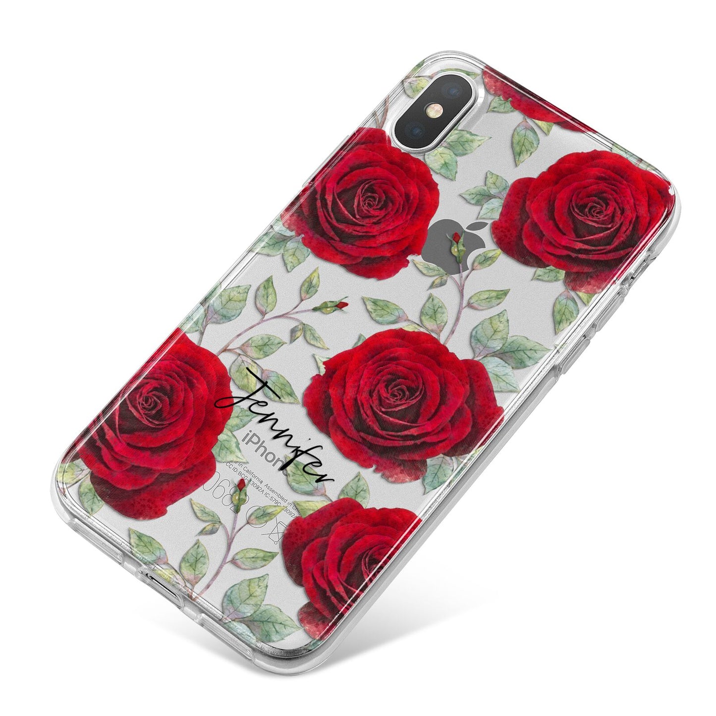 Personalised Red Roses iPhone X Bumper Case on Silver iPhone