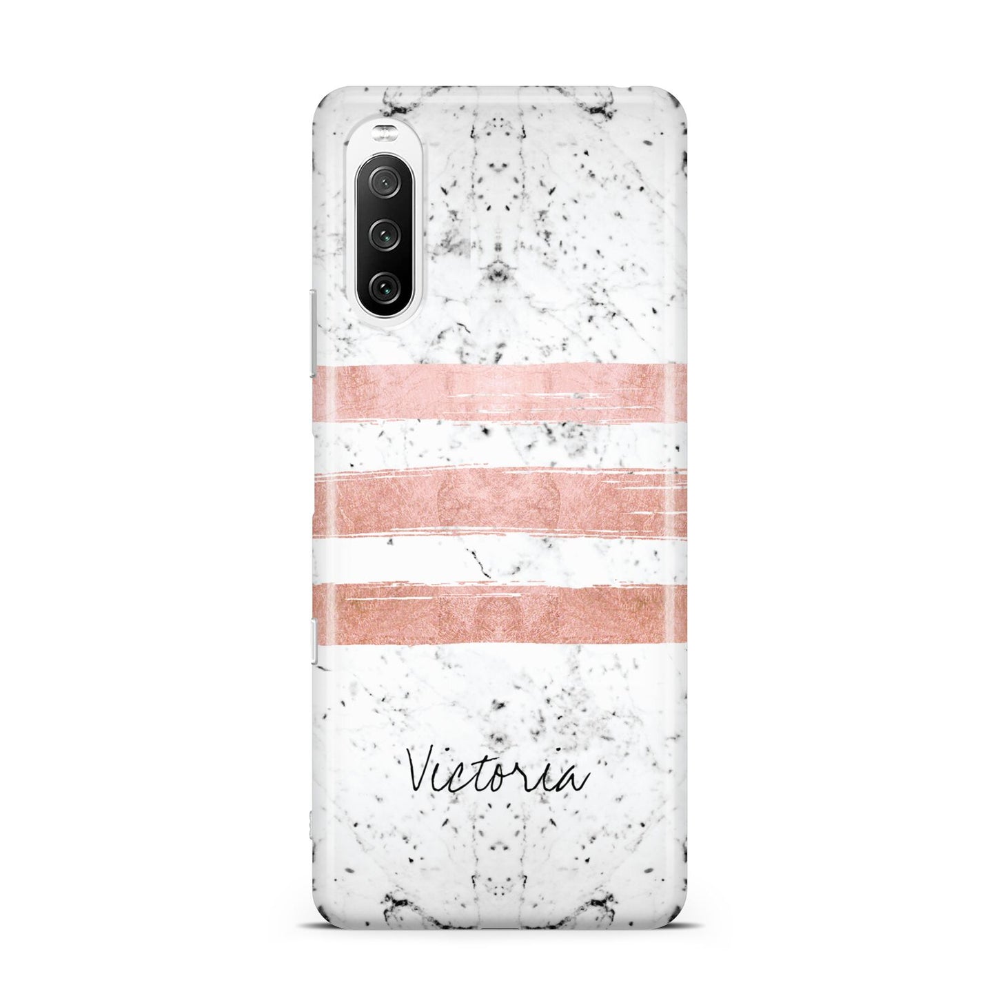 Personalised Rose Gold Brush Marble Initial Sony Xperia 10 III Case