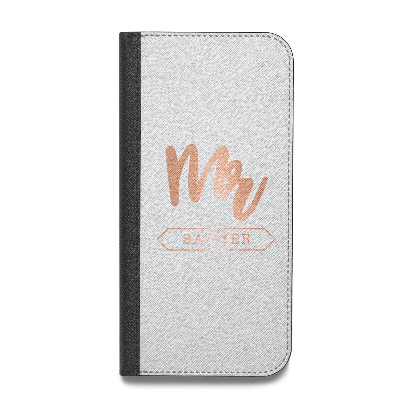 Personalised Rose Gold Mr Surname On Grey Vegan Leather Flip Samsung Case