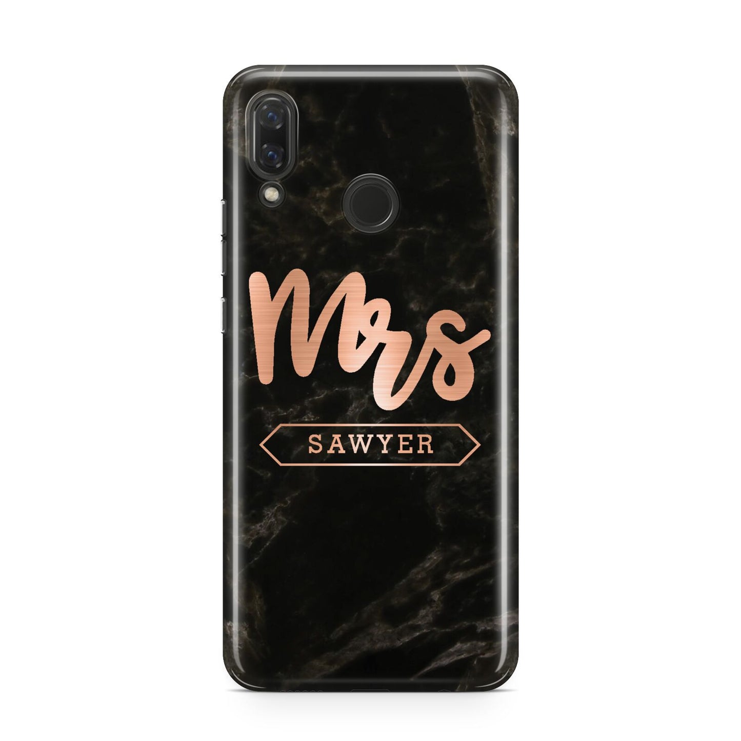 Personalised Rose Gold Mrs Surname Marble Huawei Nova 3 Phone Case