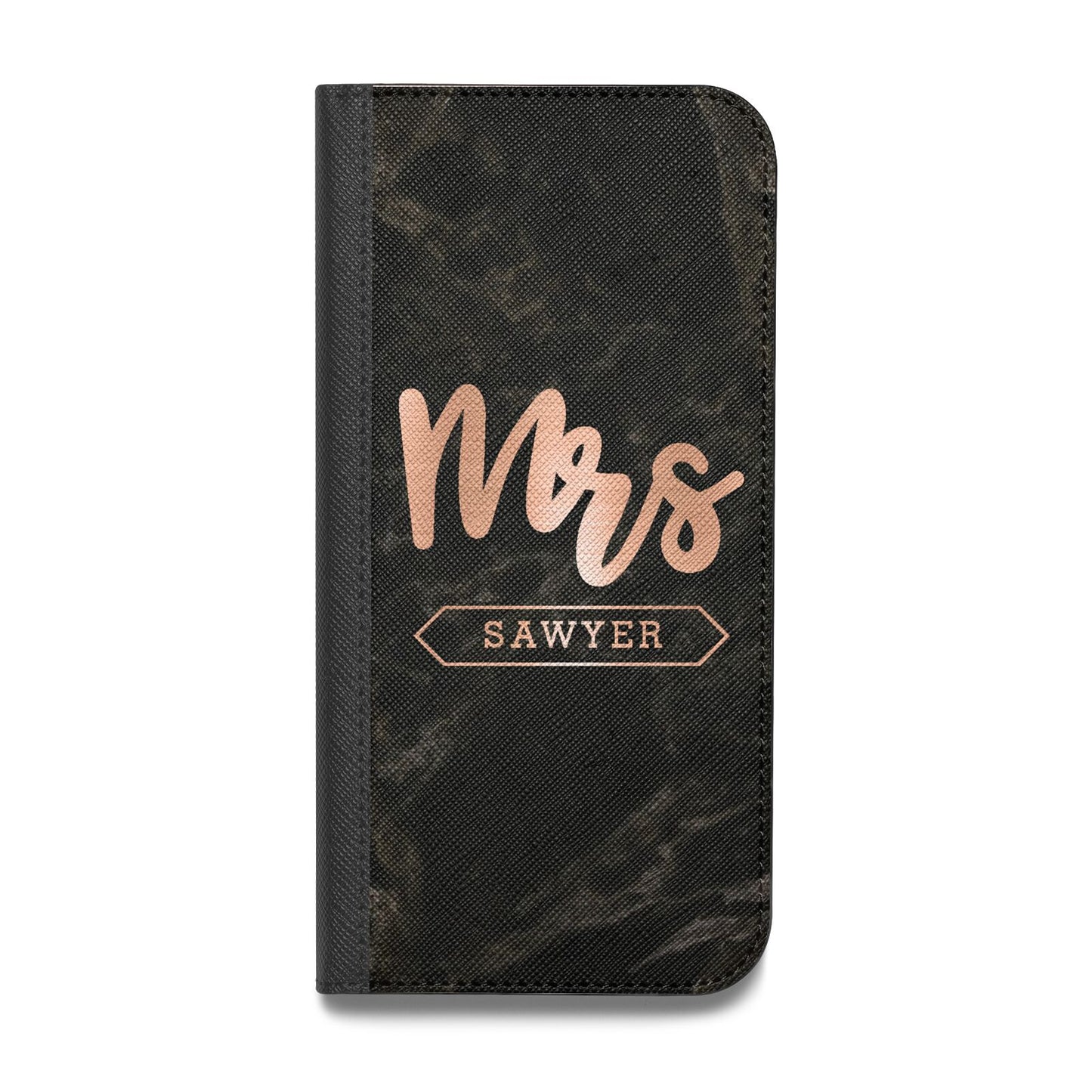 Personalised Rose Gold Mrs Surname Marble Vegan Leather Flip Samsung Case