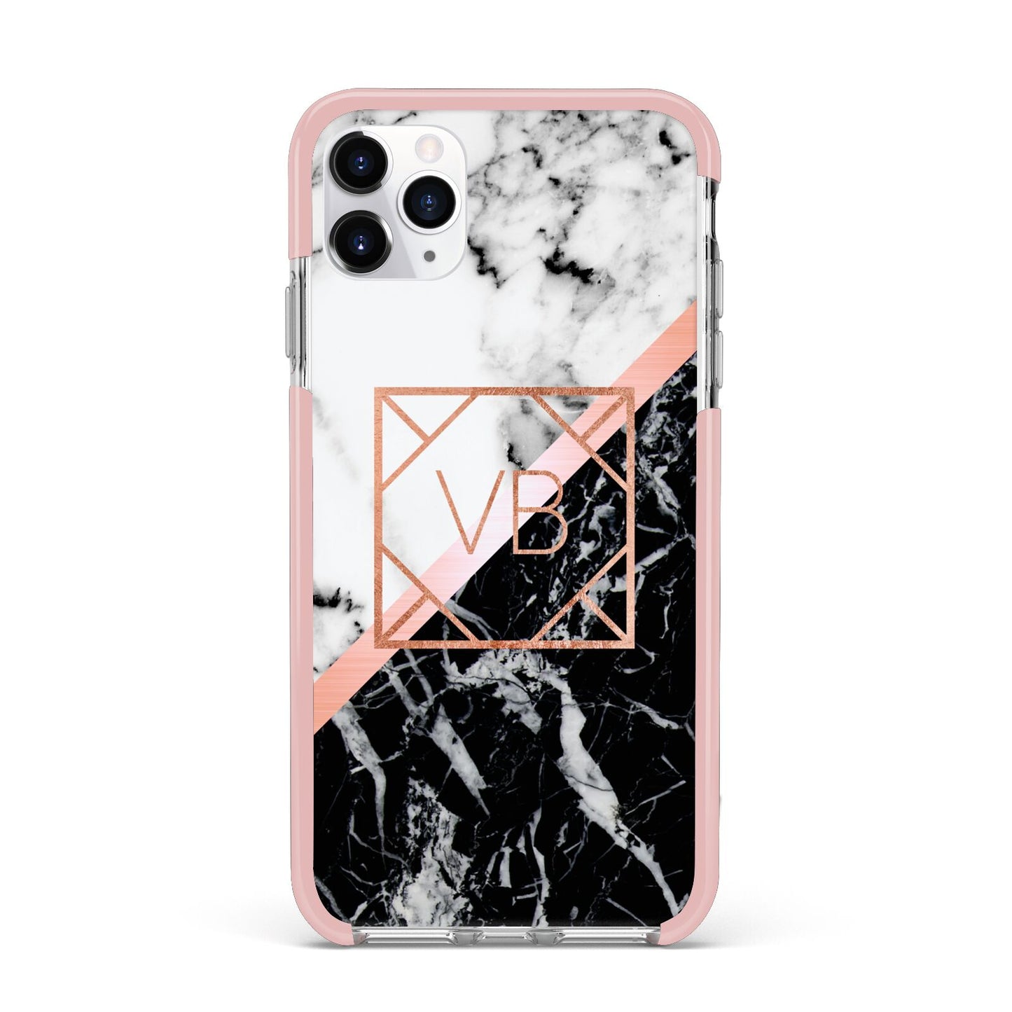 Personalised Rose Gold With Marble Initials iPhone 11 Pro Max Impact Pink Edge Case