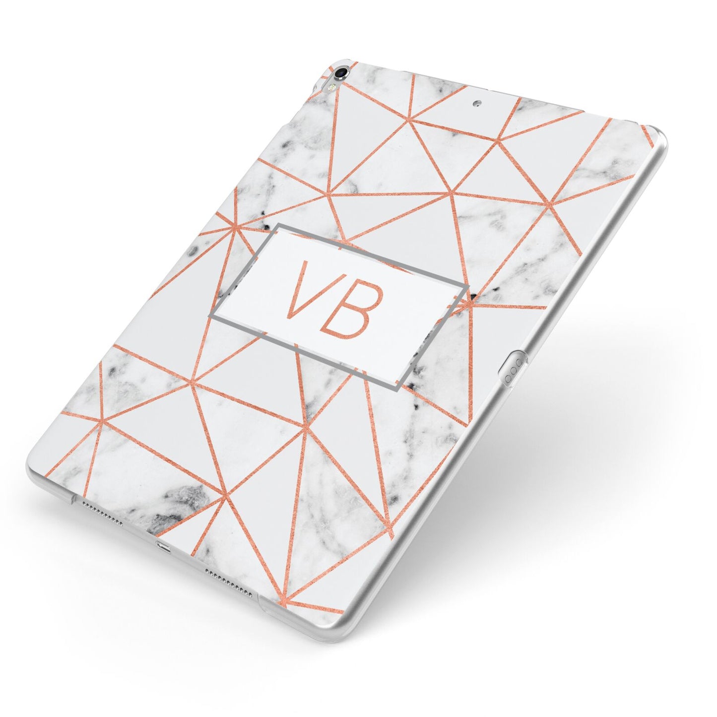 Personalised Rosegold Marble Initials Apple iPad Case on Silver iPad Side View