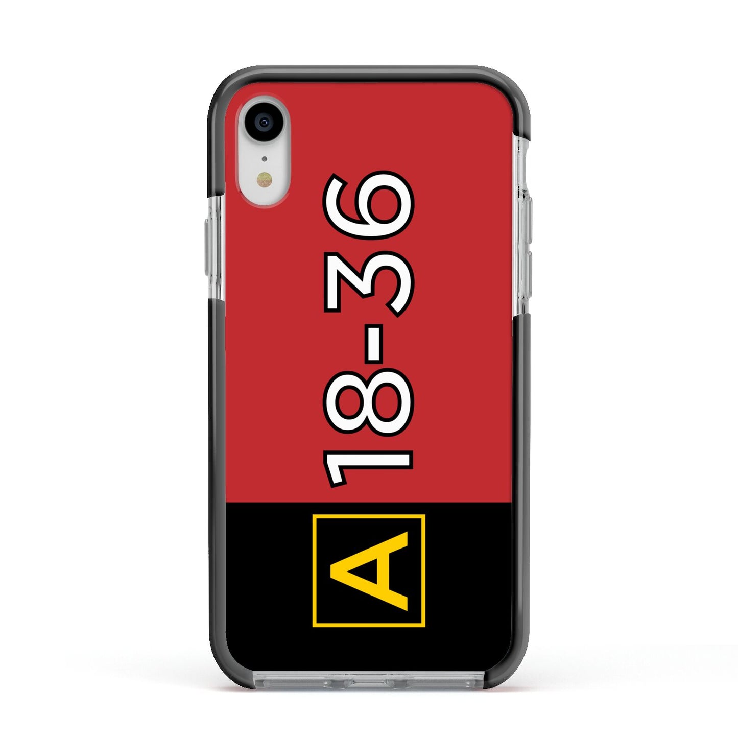 Personalised Runway Holding Position Apple iPhone XR Impact Case Black Edge on Silver Phone