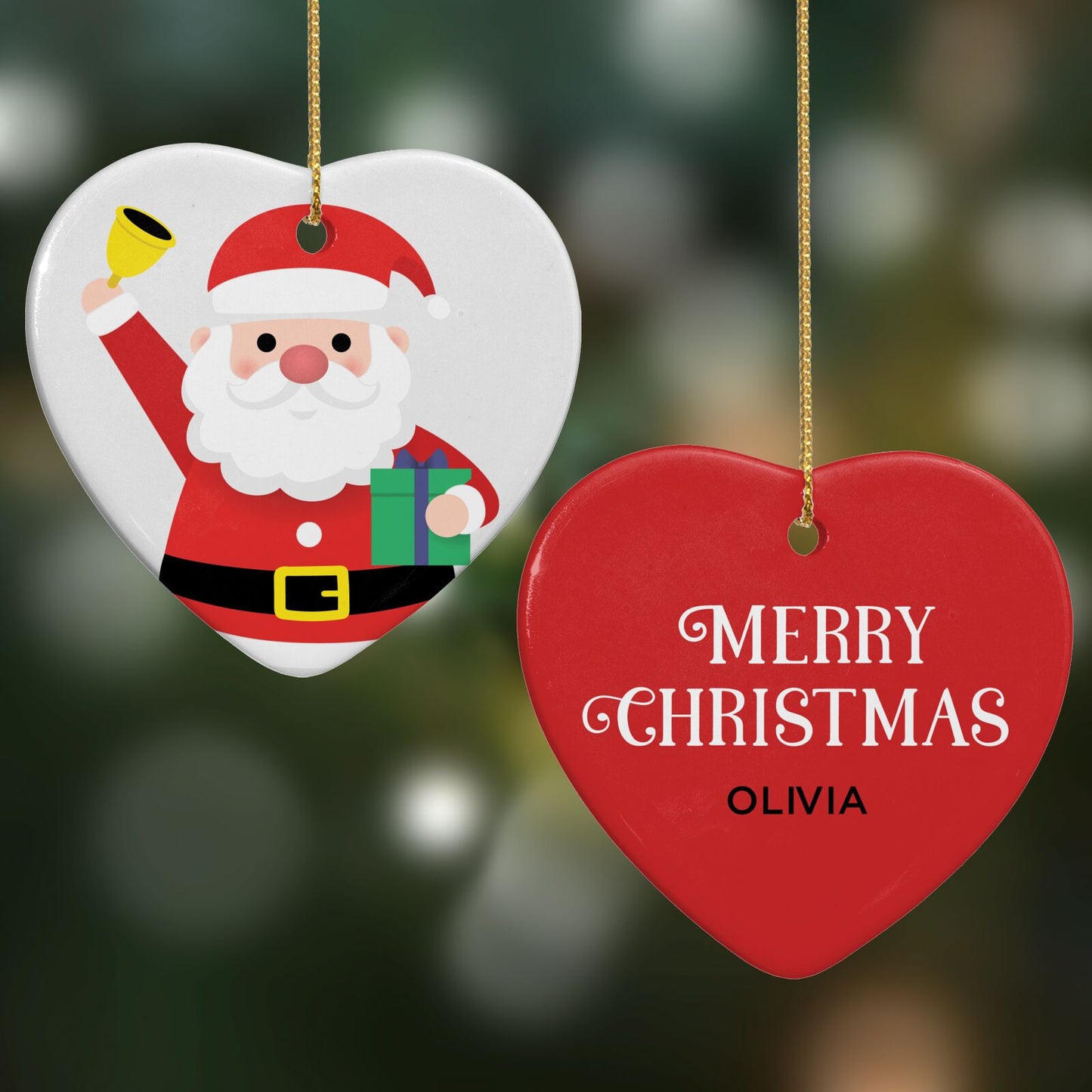 Personalised Santa Heart Decoration on Christmas Background
