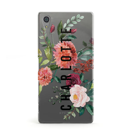 Personalised Side Name Clear Floral Sony Xperia Case