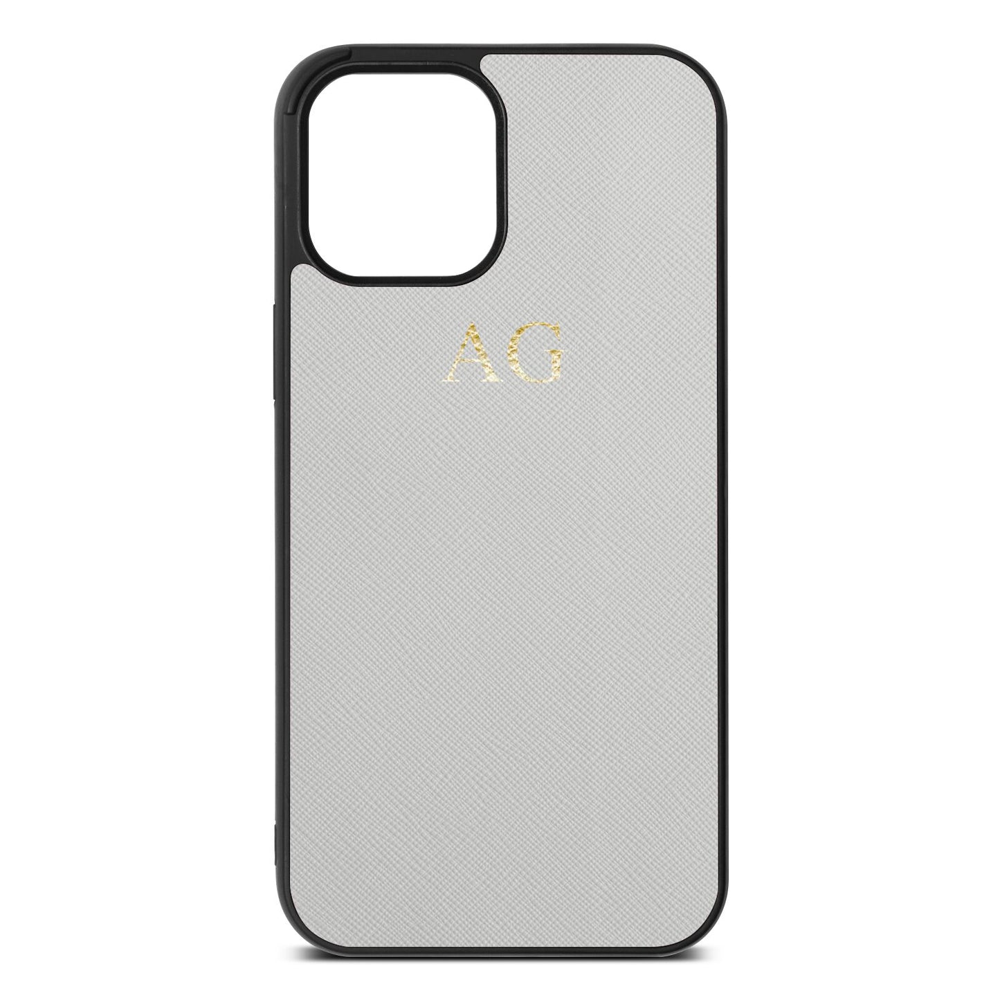 Personalised Silver Saffiano Leather iPhone 12 Pro Max Case