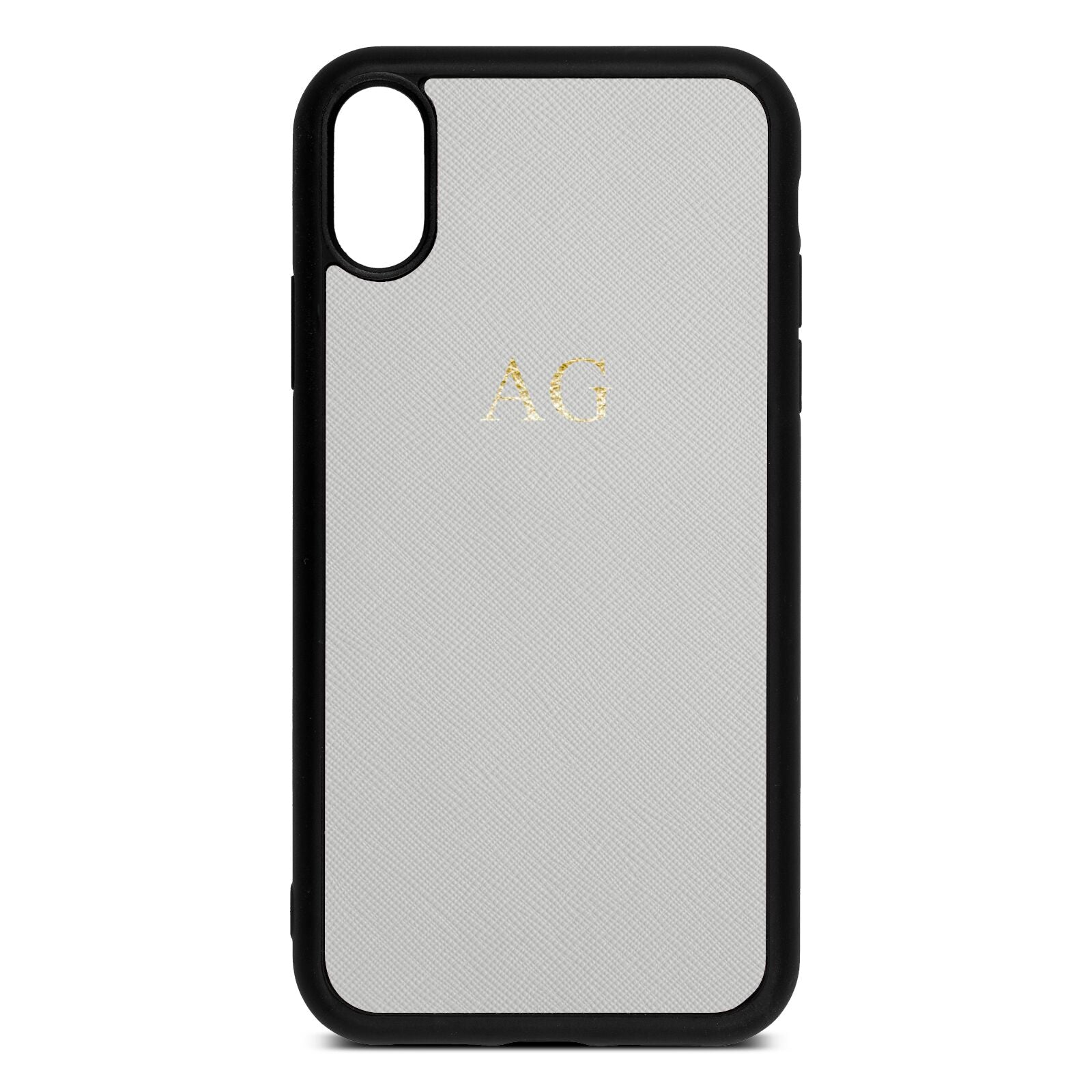 Personalised Silver Saffiano Leather iPhone Xr Case