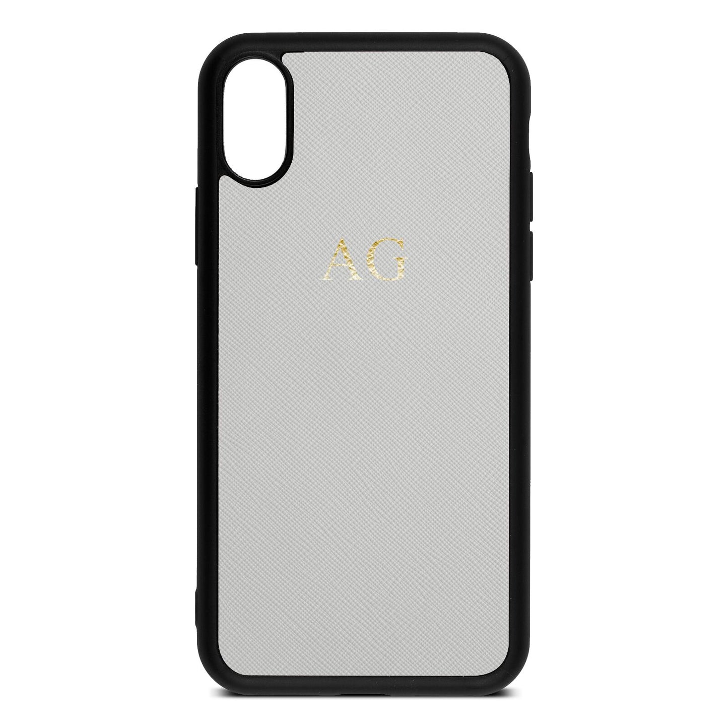 Personalised Silver Saffiano Leather iPhone Xs Case