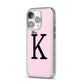 Personalised Single Initial iPhone 14 Pro Glitter Tough Case Silver Angled Image