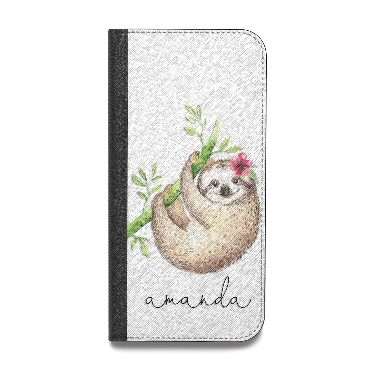 Personalised Sloth Vegan Leather Flip Samsung Case