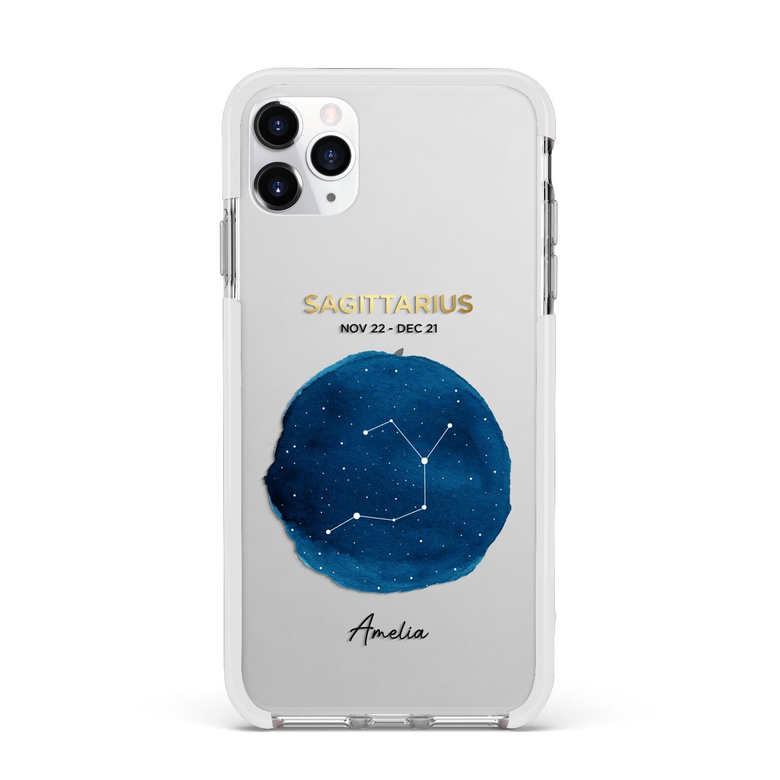Personalised Star Sign Apple iPhone 11 Pro Max in Silver with White Impact Case
