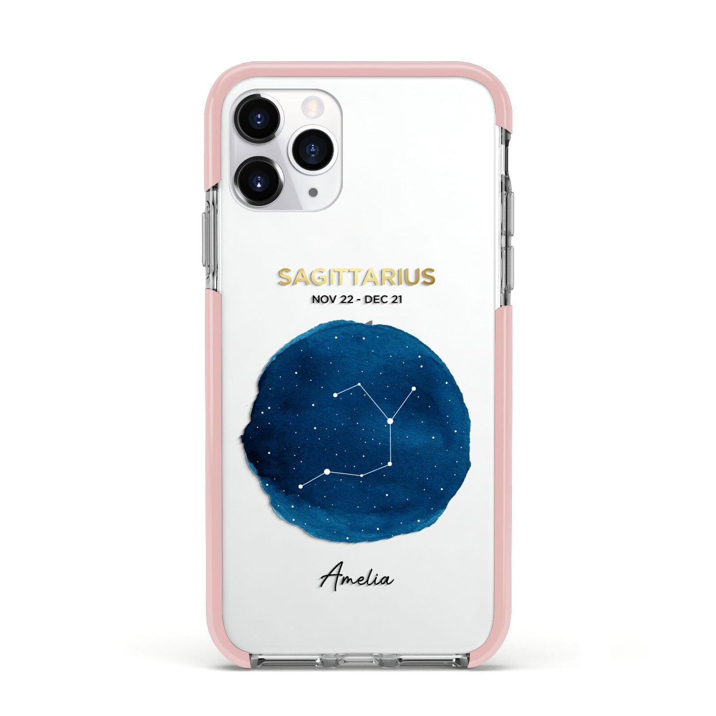 Personalised Star Sign Apple iPhone 11 Pro in Silver with Pink Impact Case