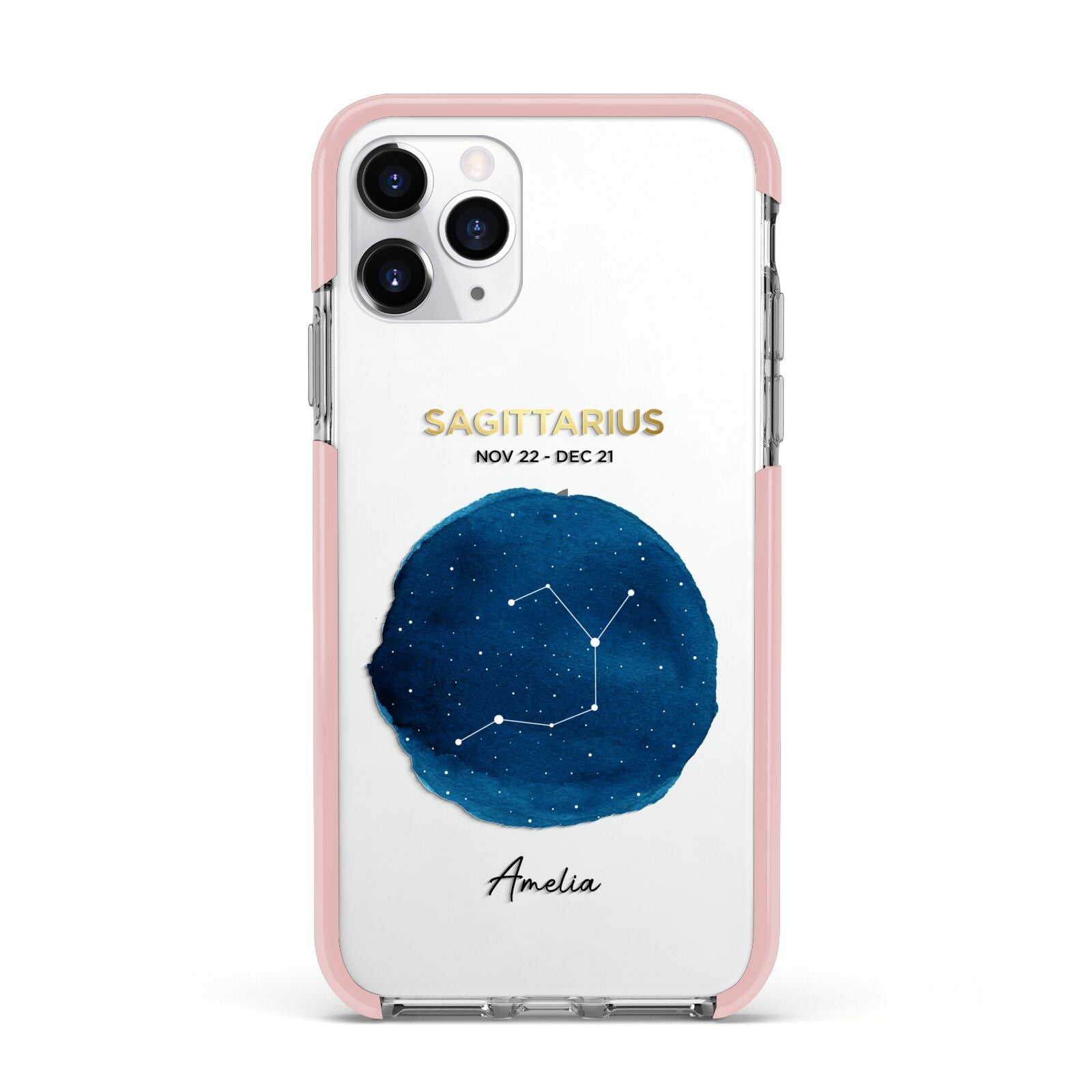 Personalised Star Sign Apple iPhone 11 Pro in Silver with Pink Impact Case