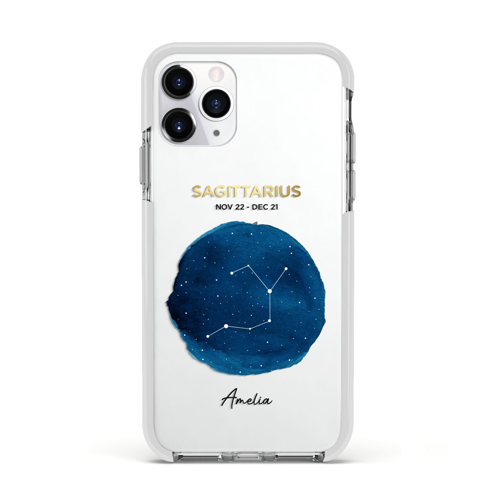 Personalised Star Sign Apple iPhone 11 Pro in Silver with White Impact Case