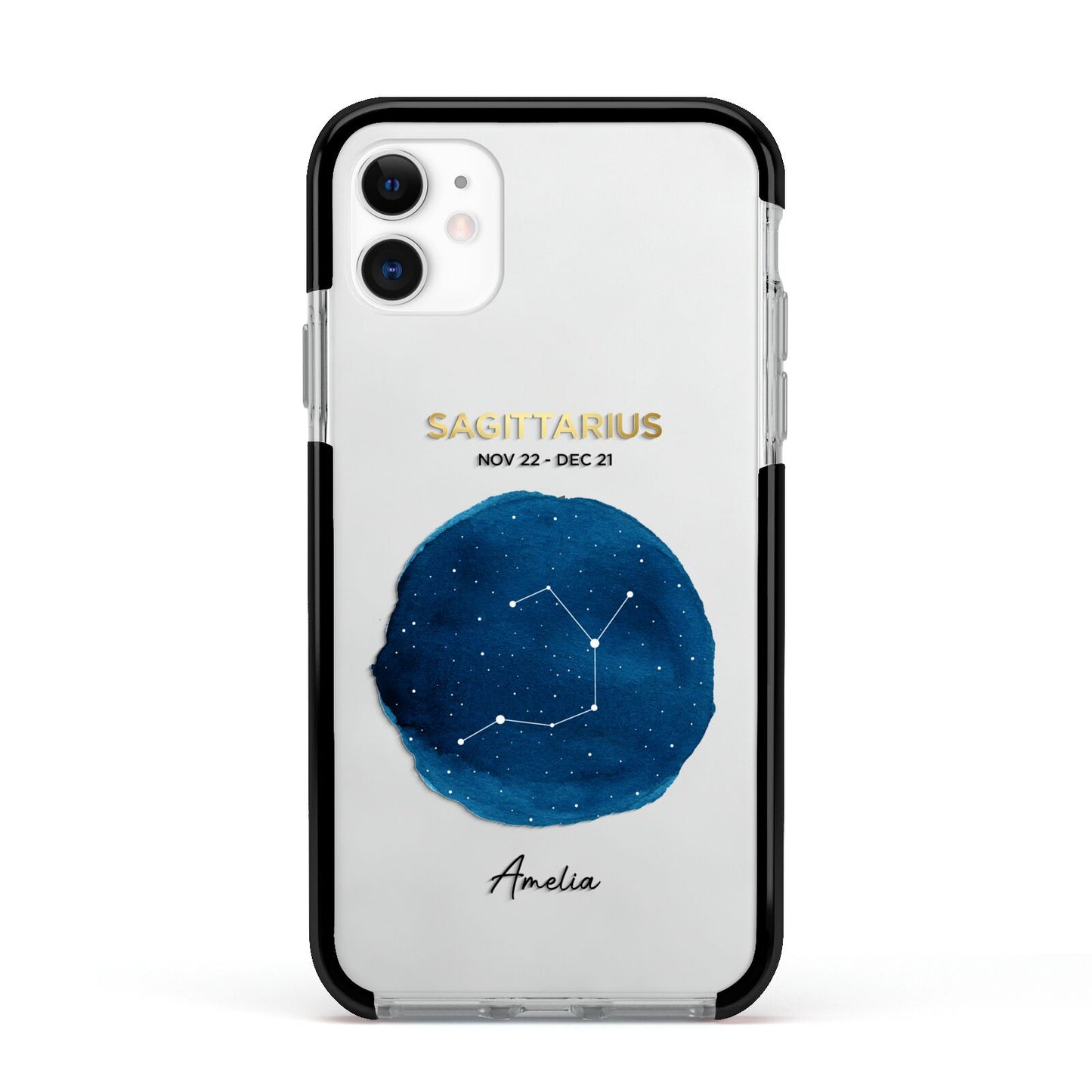 Personalised Star Sign Apple iPhone 11 in White with Black Impact Case