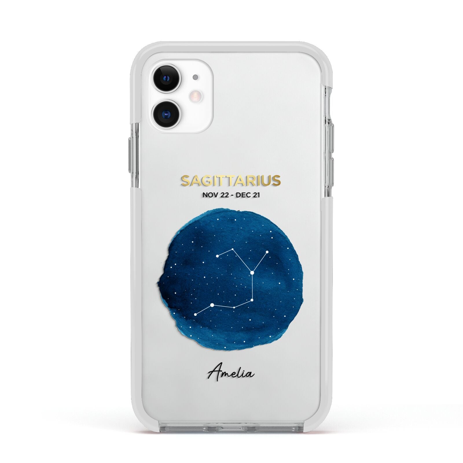 Personalised Star Sign Apple iPhone 11 in White with White Impact Case