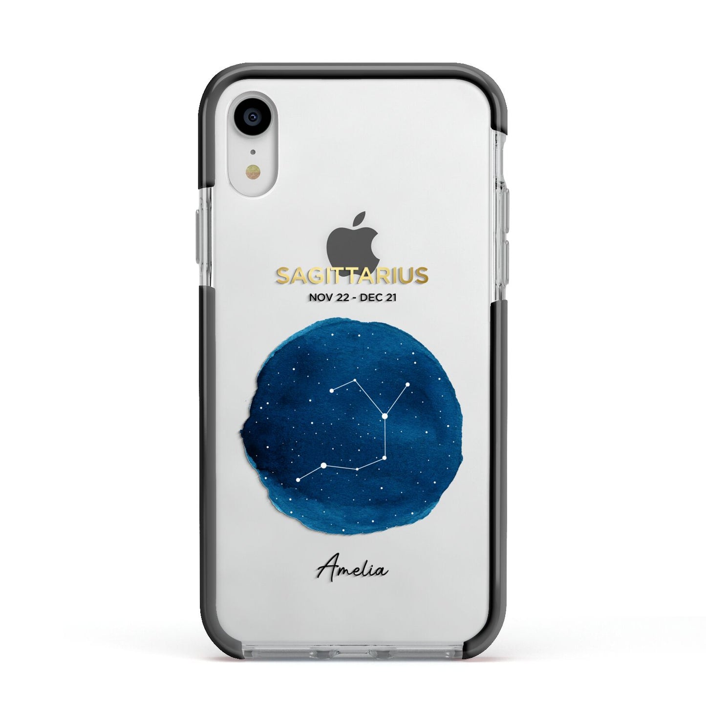 Personalised Star Sign Apple iPhone XR Impact Case Black Edge on Silver Phone