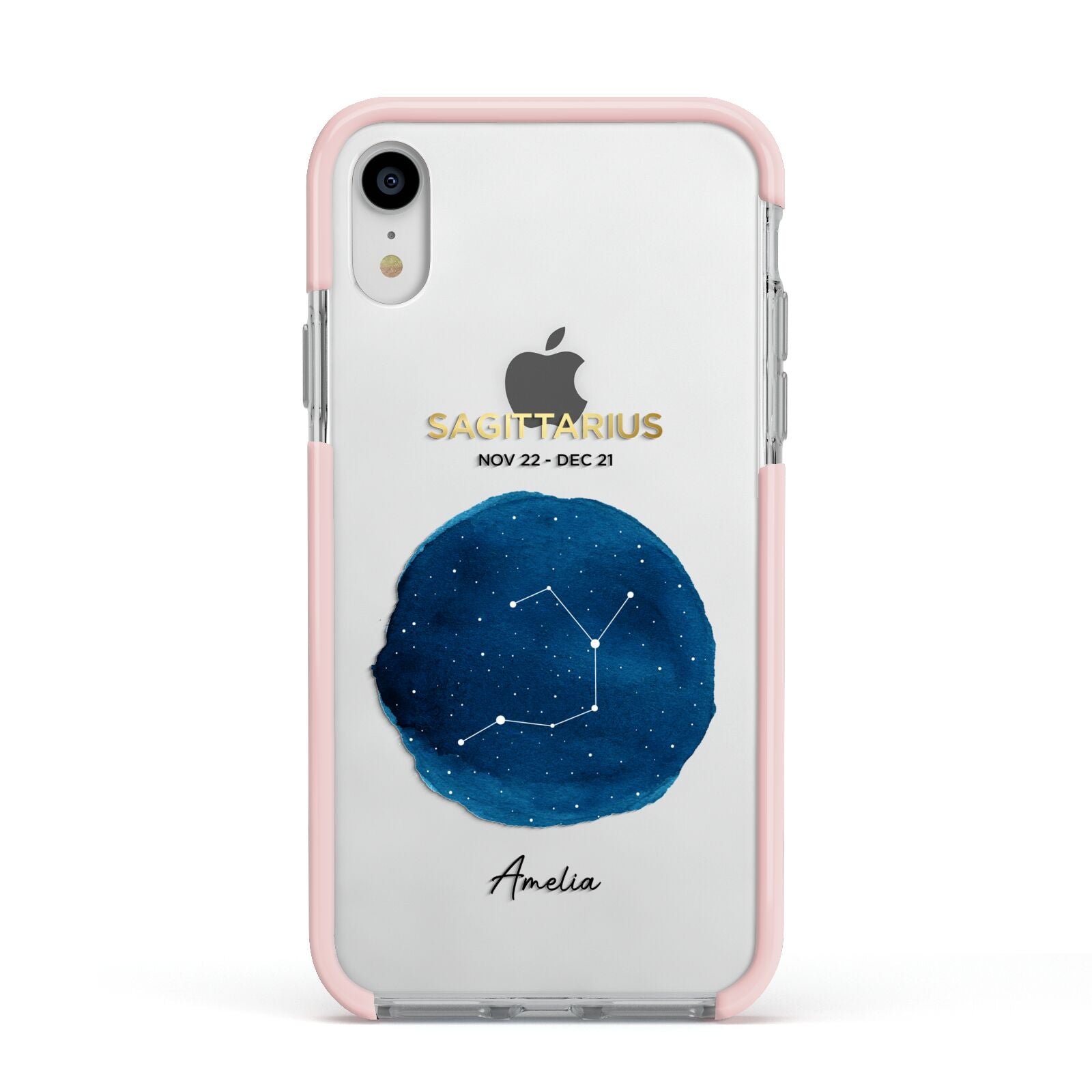 Personalised Star Sign Apple iPhone XR Impact Case Pink Edge on Silver Phone