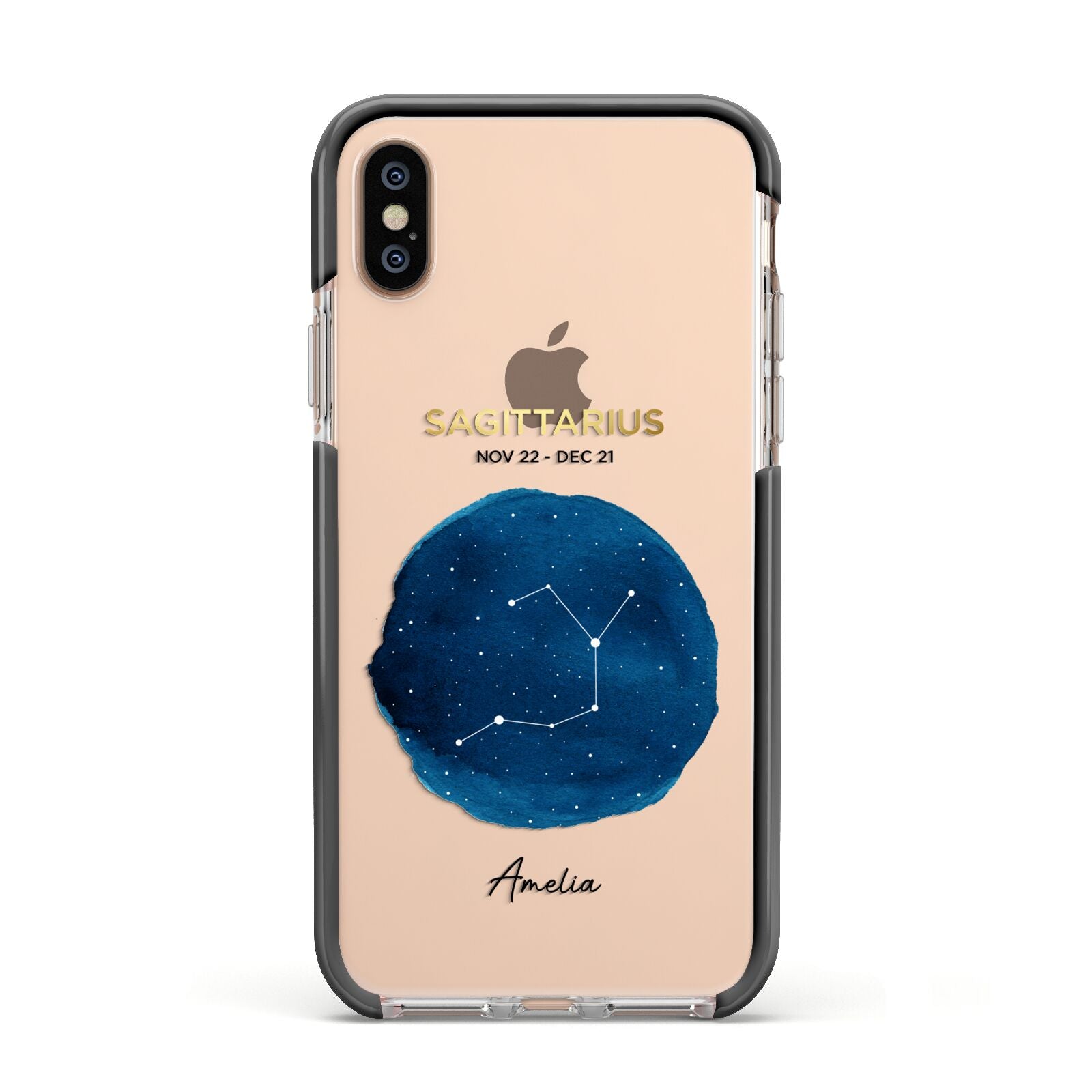 Personalised Star Sign Apple iPhone Xs Impact Case Black Edge on Gold Phone