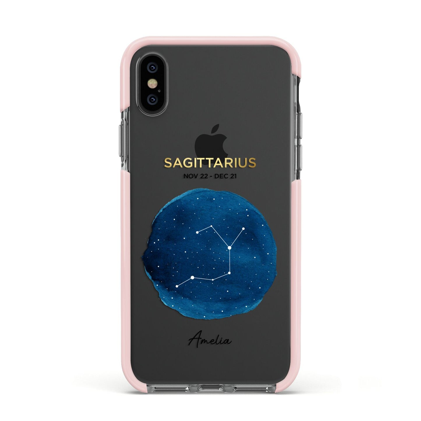 Personalised Star Sign Apple iPhone Xs Impact Case Pink Edge on Black Phone