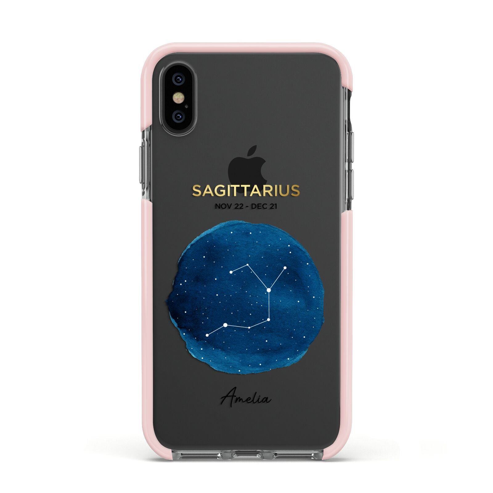 Personalised Star Sign Apple iPhone Xs Impact Case Pink Edge on Black Phone