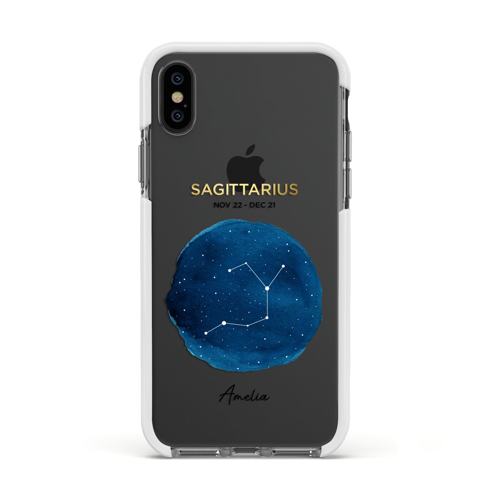 Personalised Star Sign Apple iPhone Xs Impact Case White Edge on Black Phone