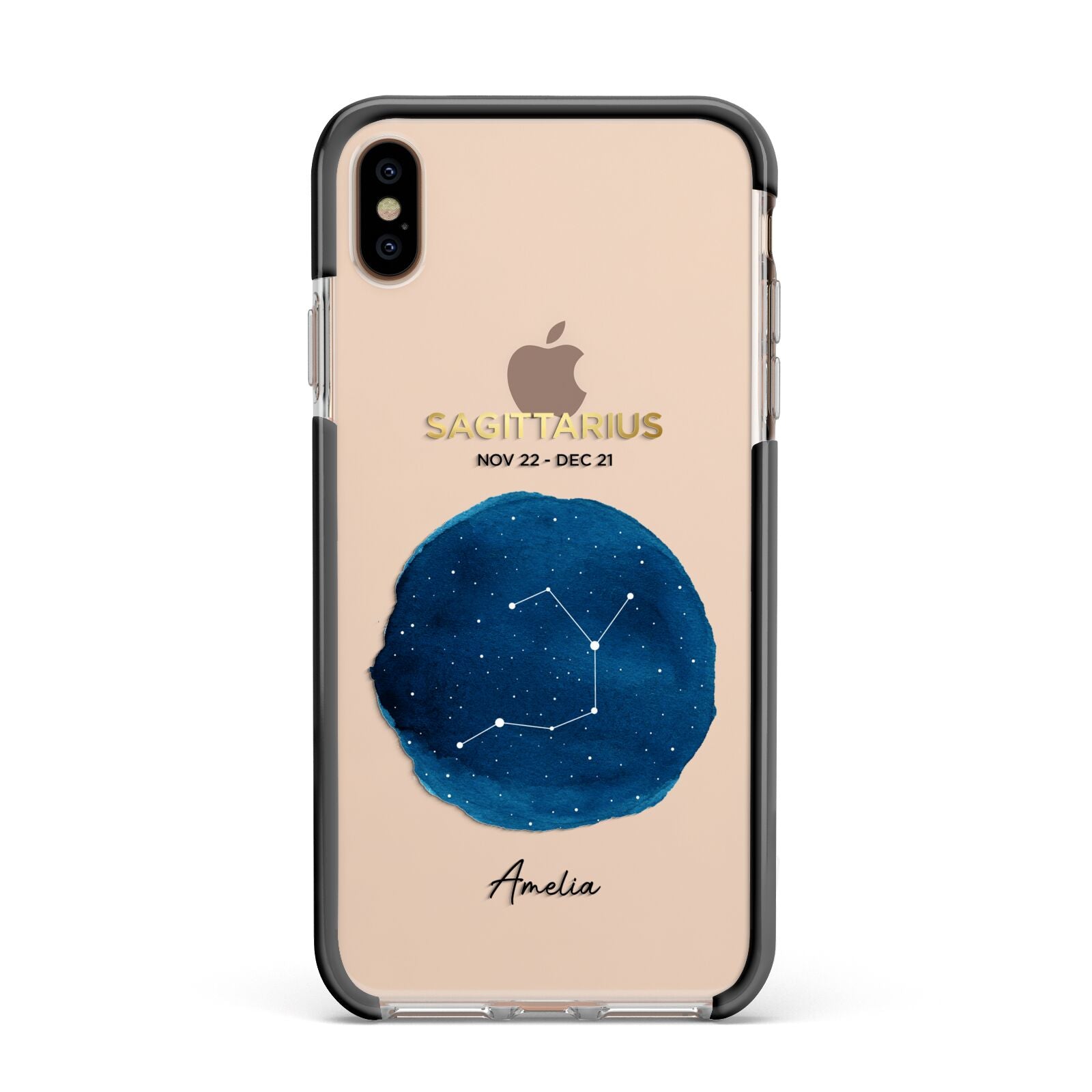 Personalised Star Sign Apple iPhone Xs Max Impact Case Black Edge on Gold Phone