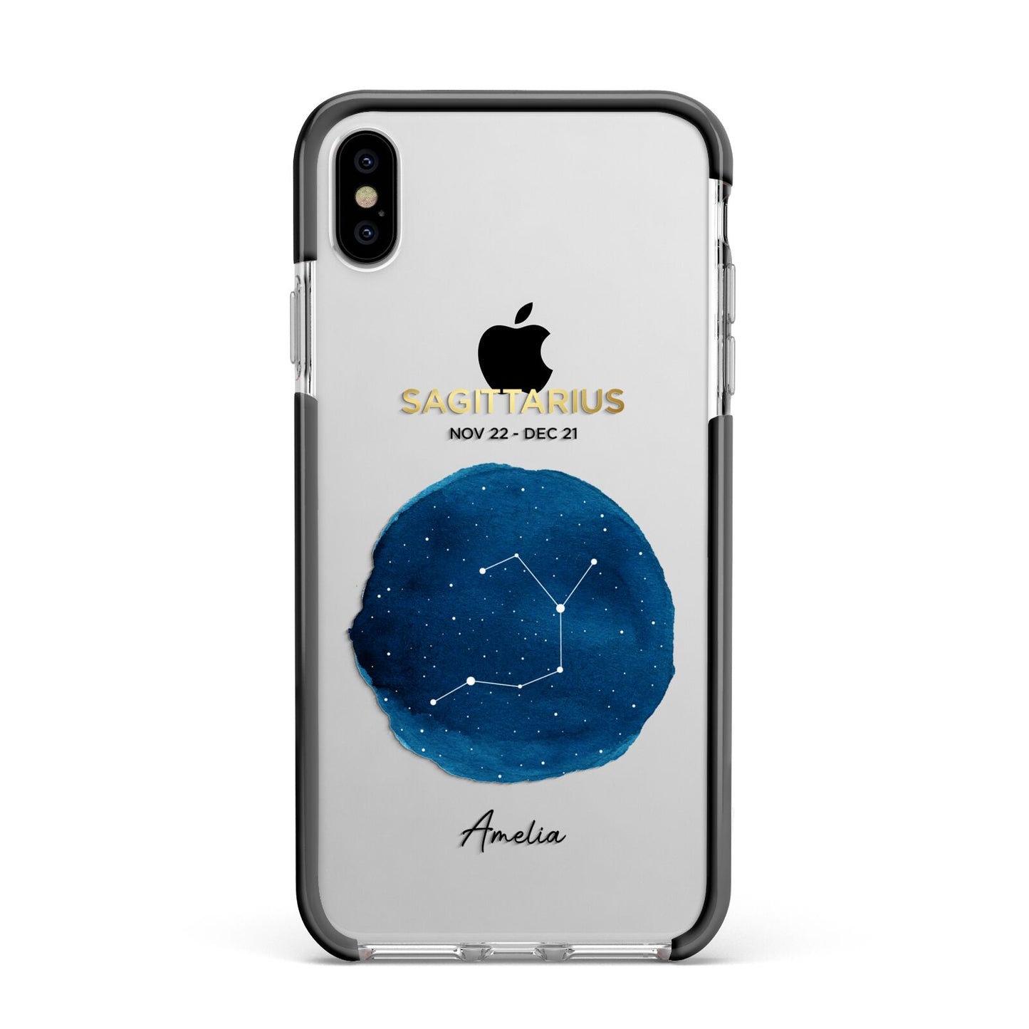 Personalised Star Sign Apple iPhone Xs Max Impact Case Black Edge on Silver Phone