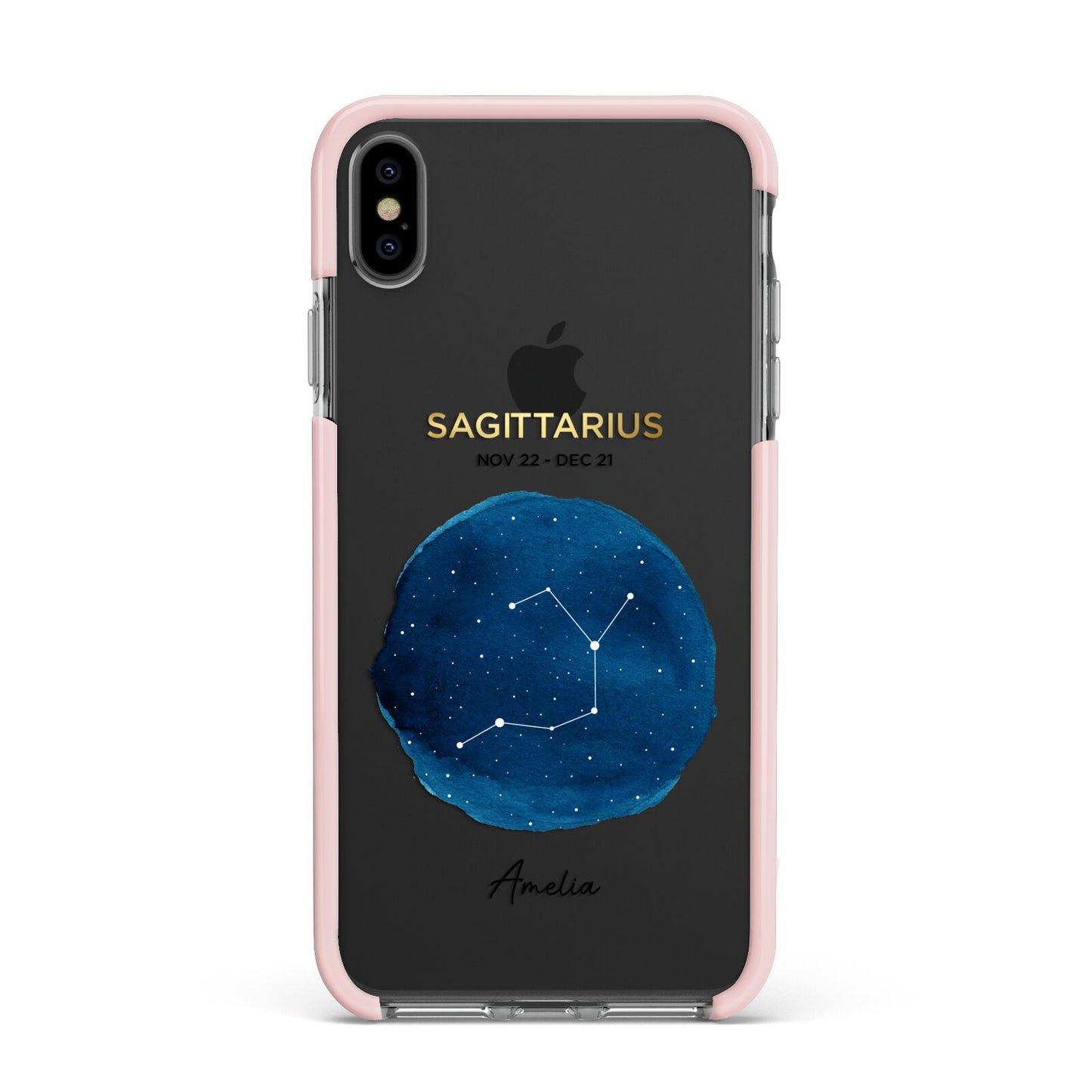 Personalised Star Sign Apple iPhone Xs Max Impact Case Pink Edge on Black Phone