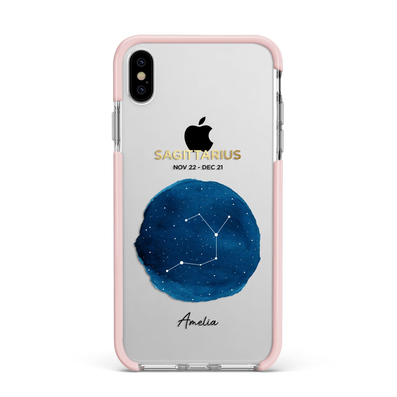 Personalised Star Sign Apple iPhone Xs Max Impact Case Pink Edge on Silver Phone