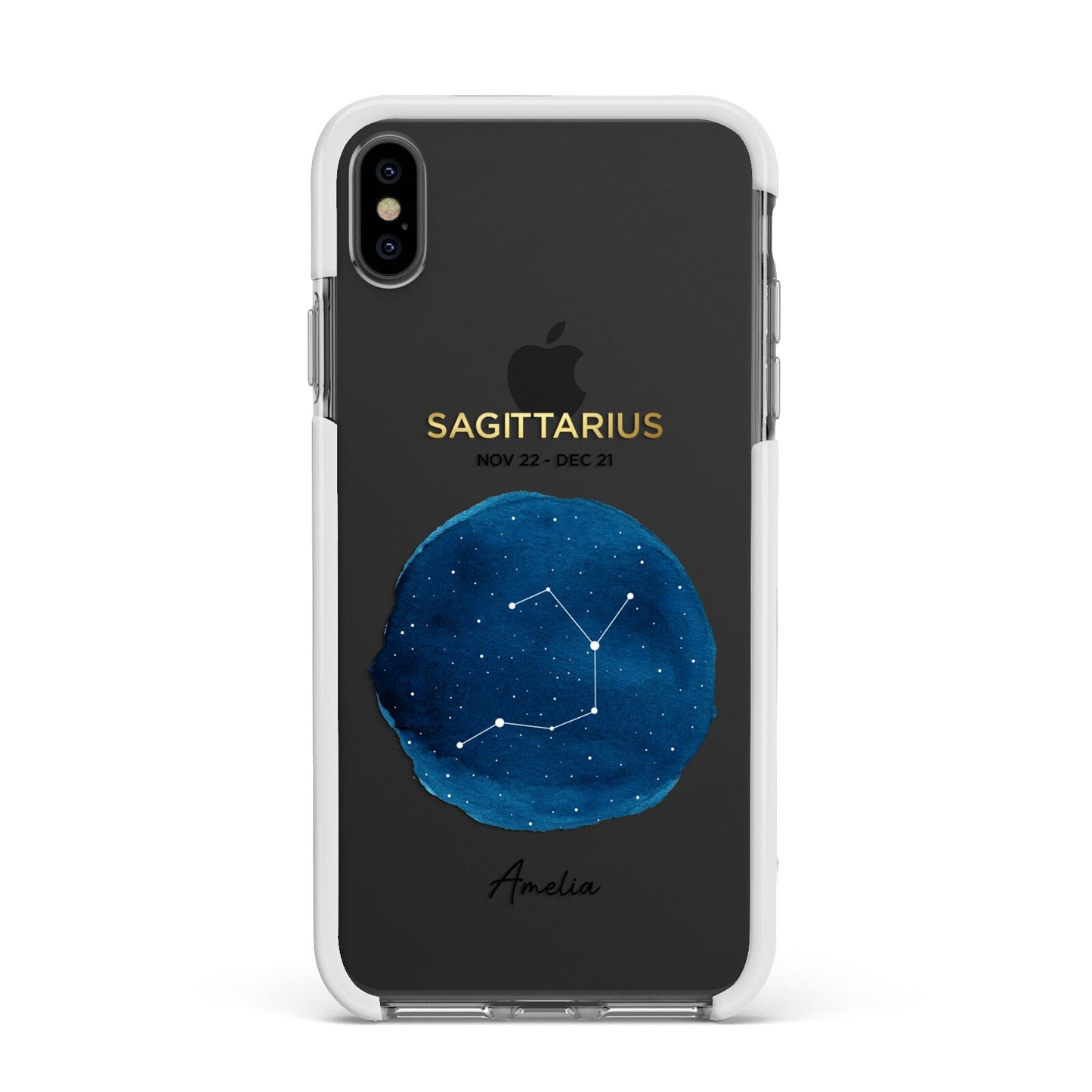 Personalised Star Sign Apple iPhone Xs Max Impact Case White Edge on Black Phone